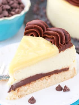 Boston Cream Pie Cheesecake on plate