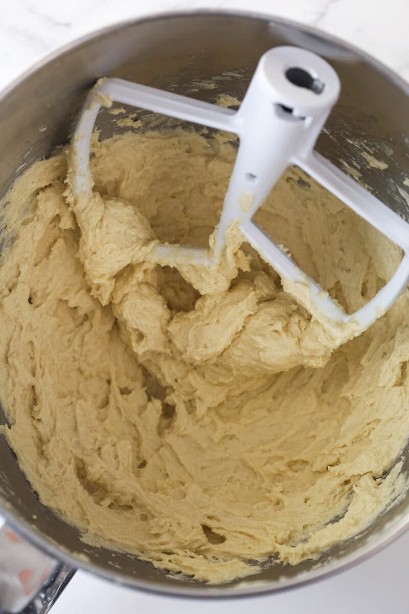 Egg added to creamed butter and sugar