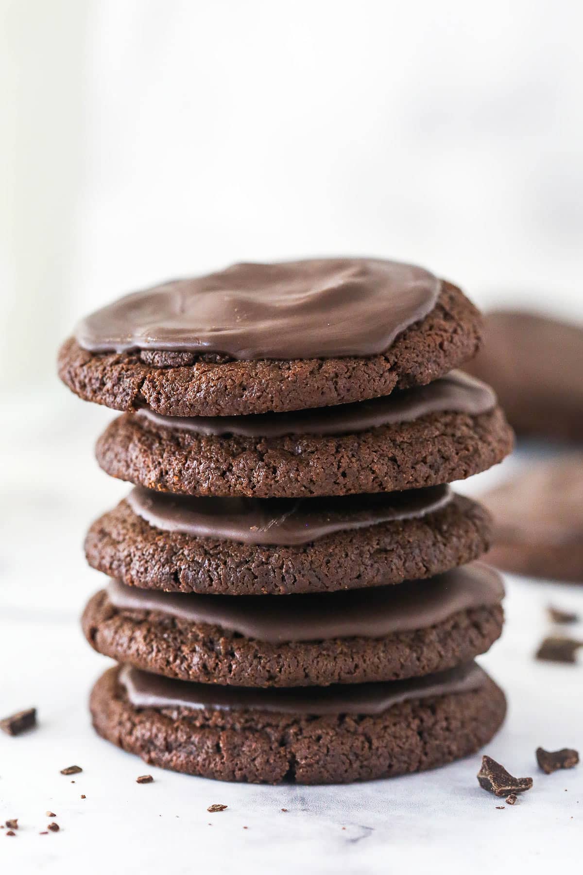 A stack of chocolate marshmallow cookies