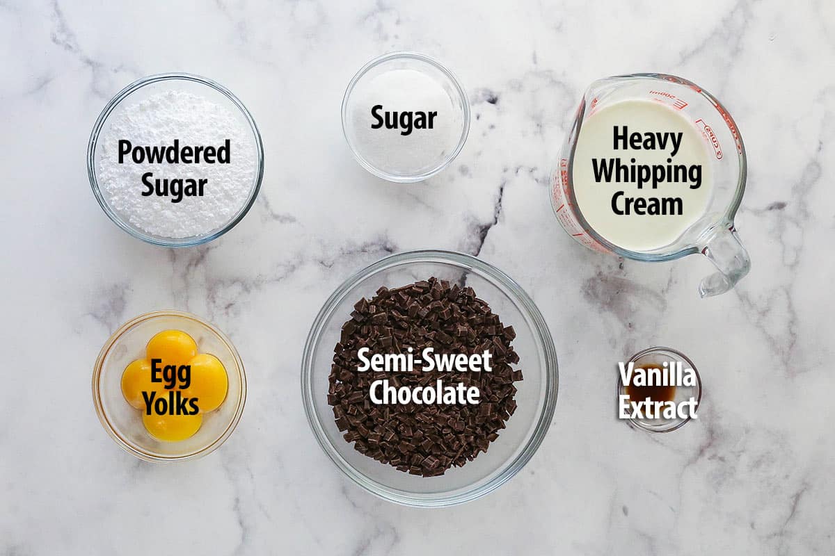 Overhead view of ingredients needed to make chocolate mousse