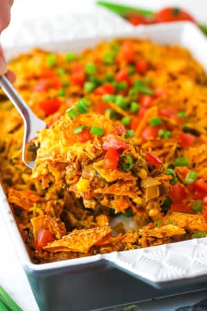 Taking a slice out of Dorito casserole.