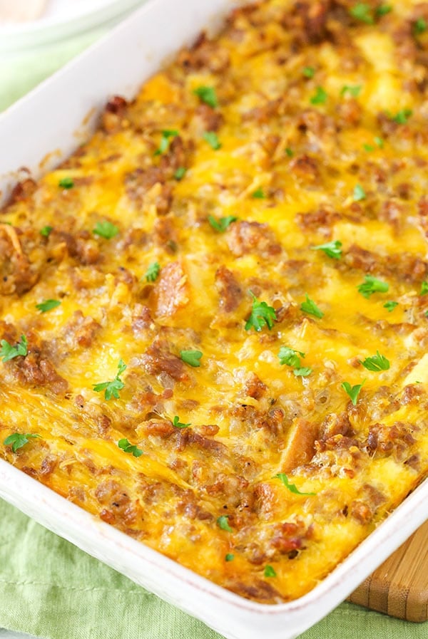 Overnight Sausage and Egg Breakfast Casserole - a classic for holiday mornings!